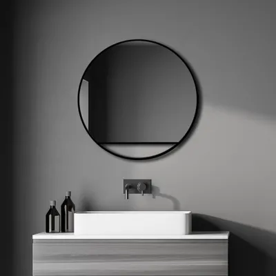 Immagine prodotto di Specchio da parete rotondo Talos Black Hole Matt Ø 60 cm - Specchio da bagno con cornice di alta qualità in alluminio nero opaco - Specchio da bagno