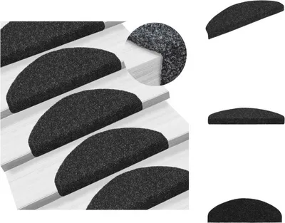 Image de vidaXL 15 pcs. tapis autocollant. Tapis d'escalier aiguilleté 65x21x4cm Noir - Tapis d'escalier