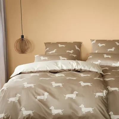 Produktbild von elegante Mako-Satin-Bettwäsche-Garnitur Dogs Farbe Natur-Beige Größe 155x200+40x80