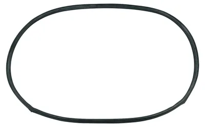 A single black rubber gasket on a white background.