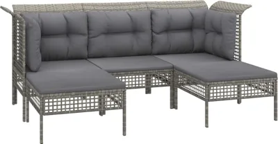 Produktbild von vidaXL 5-tlg. Garten-Lounge-Set mit Kissen Grau Poly Rattan