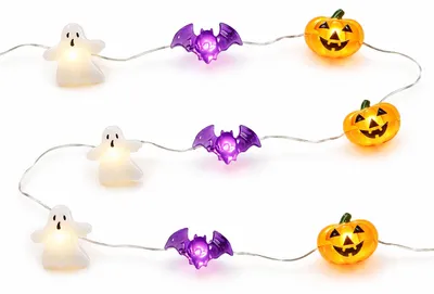 Halloween-Lichterkette 3 m, 20 LEDs, Kürbis, Fledermaus, Geist, Timer