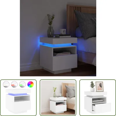 Produktbild von The Living Store Nachttisch mit LED-Leuchten Weiß 40x39x48,5 cm