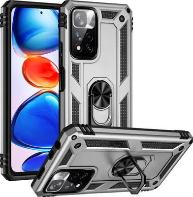 Produktbild von Redmi Note 11 Pro+ Hülle, Dual Layer Militäre Fallschutz Schutzhülle mit Ringhalterung Ständer für Xiaomi Redmi Note 11 Pro / Note 11 Pro+ Silber
