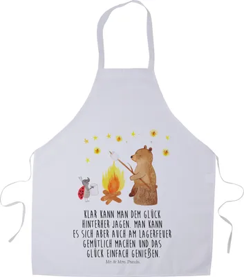 Produktbild von Mr. & Mrs. Panda Kochschürze Bär & Marienkäfer Lagerfeuer - Weiß - Geschenk, Küchenzubehör, Arbeitsschürze, Teddy, Küchenschürze, Latzschürze, Schürze