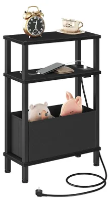 Schmales Beistelltischchen mit Ladestation, 3 Ebenen, schwarz