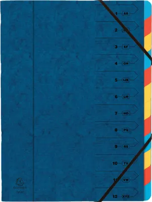 Produktbild von Exacompta 8x Ordnungsmappe Karton 355g/m2 + Gummizug 12 Fächer A4 Blau 54122E