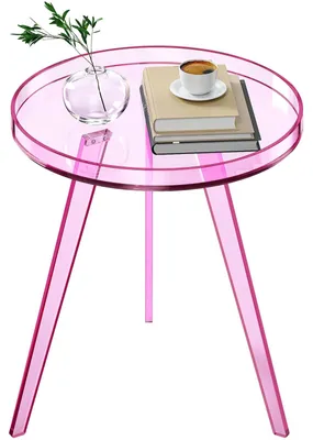 Acryl-Beistelltisch rund transparent rosa mit Tablett für Wohnzimmer