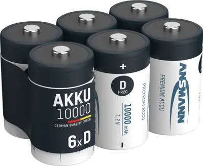 A group of D-size rechargeable batteries are arranged in a studio setting against a white background.