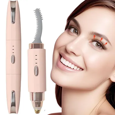 Produktbild von 2-in-1 Elektrischer Wimpernformer & Augenbrauentrimmer USB Heiz-Wimpernzange mit 3 Temperaturstufen Schnellaufheizung 15s für Damen Reise Make-up Tool Rosa 15cm