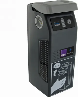 A product shot of a battery pack for an electric wheelchair.