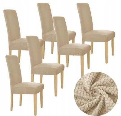 Produktbild von Stuhlhussen 6 Stück - Beige Jacquard - Universeller Stuhlbezug - Passend für Henriksdal - Waschbar