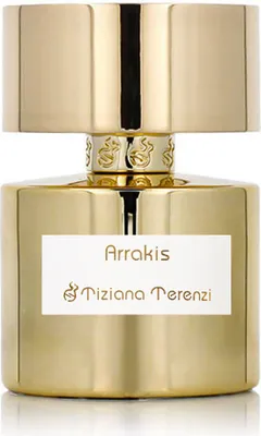 A close-up studio shot of a gold perfume bottle.