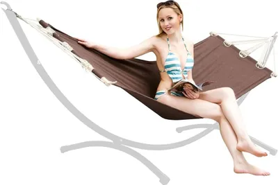 Zdjęcie produktu dla Hamak z drążkiem rozporowym Outdoor – dla 1 osoby – hamak ogrodowy – bawełna – kolor brązowy – 190 x 80 cm – nośność do 100 kg Hamak z drążkiem rozporowym