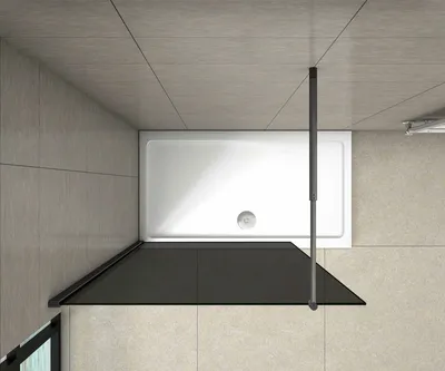 Produktbild von Aica Schwarze walk in Dusche 90x200cm Duschwand 8mm NANO-Glas mit Glasschutzfolie +Schwarze einstellbar 70-120cm Stabilisator Duschtrennwand F123 Duschkabine