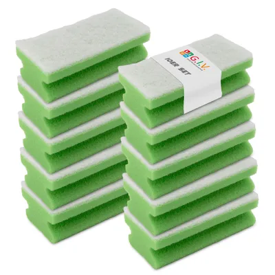 Produktbild von G.I.V. Reinigungstechnik 10x Wiederverwendbare Putzschwämme grün - kratzfest, waschbar, mit Griffmulde - Reinigungsschwamm, Küchenschwamm, Haushalt