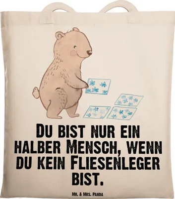 Produktbild von Mr. & Mrs. Panda Schultasche Fliesenleger Herz - Transparent - Geschenk, Tote Bag, Einkaufstasche, Witzig, Lustig, Tasche, Beruf, Shopping, Spruch, Jutebeutel