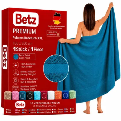 Produktbild von Betz Badetuch XXL 100x200 cm 100% Baumwolle – Weiches Frottee Saunatuch & Strandtuch – Pflegeleicht & saugstark – Palermo Serie – Farbe Petrol