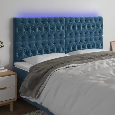 Produktbild von vidaXL LED Kopfteil Dunkelblau 200x7x118/128 cm Samt - LED Kopfteil - LED Kopfteile - Kopfteil - Bett-Kopfteil