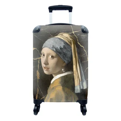 Produktbild von MuchoWow® Koffer Handgepäck Trolley Rollkoffer Kleine Reisekoffer mit 4 Rollen - Mädchen mit Perlenohrring - Alte Meister - Marmor - Cabin Size < 55x40x23 cm & 55x40x20 cm - Fotokoffer - Kabinenkoffer - Boardgepäck - Reise-Box - Reisekoffer - Reisegepäck - Koffer mit Bild - Trolley für Kinder