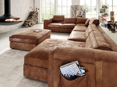 Produktbild von Sofa Vinchi  Eckgarnitur Leder Cognac 440x70/84x350