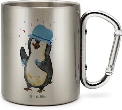 Produktbild von Mr. & Mrs. Panda Thermobecher Pinguin Duschen - Transparent - Geschenk, Becher Aus Edelstahl, Duschkonzert, Edelstahlbecher, Singen, Teetasse, Dusche, Pinguine, Neustart