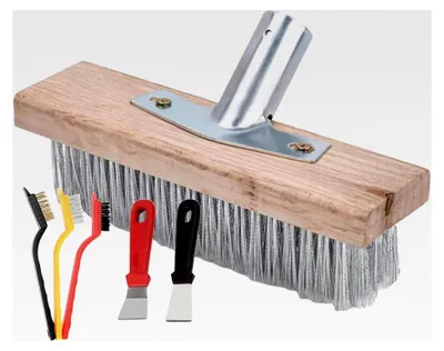 Produktbild von 20 cm Drahtbesen aus Stahl mit Stiel und Schabekante zum Entfernen von Unkraut, Moos, Algen und hartnäckigen Flecken