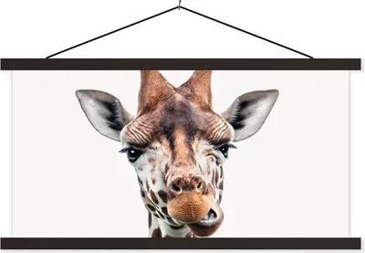Produktbild von MuchoWow® Textilposter Jungen - Giraffe - Tiere - Kopf - Porträt - Kind - Mädchen 90x45 cm mit schwarzem Rahmen - Klemmleisten
