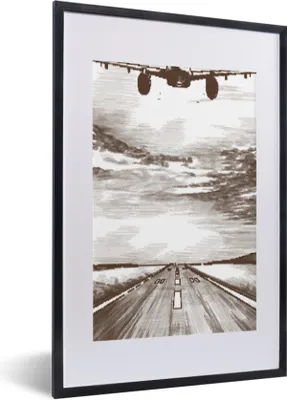 Produktbild von MuchoWow® MuchoWow® Gerahmtes Poster Flugzeug - Luft - Schwarz - Weiß 40x60 cm - Poster mit zchwarzem Bilderrahmen - Poster in Rahmen