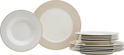 Produktbild von Ritzenhoff & Breker Tafelservice Geo, 12-teilig,  6 Speiseteller Ø 27 cm, 6 Suppenteller Ø 21,5 cm, Für 4 Personen, Steinzeug, Spülmaschinen- & Mikrowellengeeignet, Modernes Design
