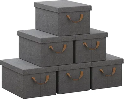 Produktbild von WOLTU 6er Set Aufbewahrungsboxen mit Deckel, mit Griffen, faltbar, Grau, 20L(38x27x20 cm)