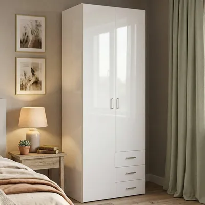 Immagine prodotto di Dmora Guardaroba 2 Ante Apollina 49.5x200.4h cm Bianco Bianco Lucido, Appendiabiti 2 Ante