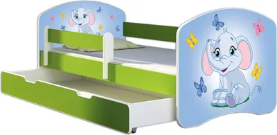 Produktbild von ACMA Jugendbett Kinderbett Junior-Bett Komplett-Set mit Matratze Lattenrost und Rausfallschutz Grün 26 Elefant 180x80 + Bettkasten
