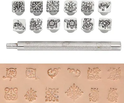 Produktbild von Werkzeugset Lederbearbeitung, 12-teilig, Stempel und Prägewerkzeuge, für DIY Lederprojekte