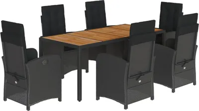 Produktbild von vidaXL 7-tlg. Garten-Essgruppe mit Kissen Schwarz Poly Rattan