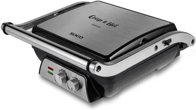 Image de SOGO SS-7137 Gril électrique, appareil à sandwichs et grill à paninis, ouverture à 180º, avec minuterie et régulateur de température, puissance 2000 watts Couleur gris métallisé et noir