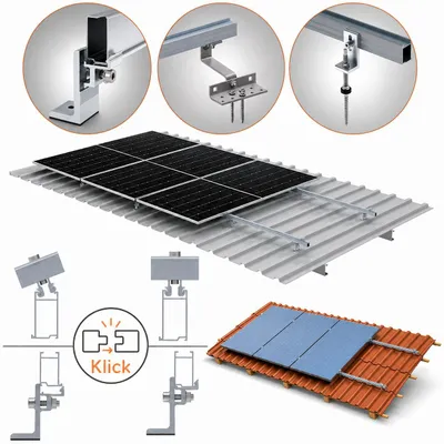 Produktbild von Solarpanel Halterung Klick-System mit L-Winkel für 4 Module Wellblechdach Ziegeldach Flachdach Solar PV