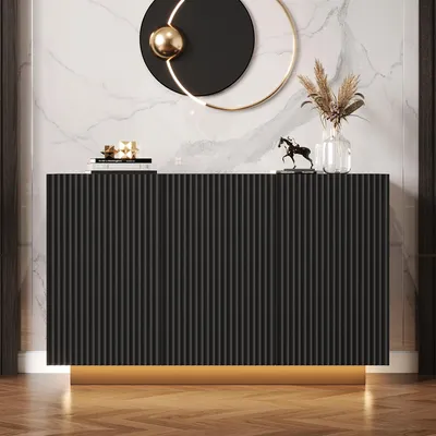 Produktbild von Merax LED-Sideboard 120x40x75 cm in Schwarz-Marmoroptik, Kommode Buffetschrank mit Push-to-Open, RGB-Beleuchtung, Marmor-Optik, 6 Fächer, modern