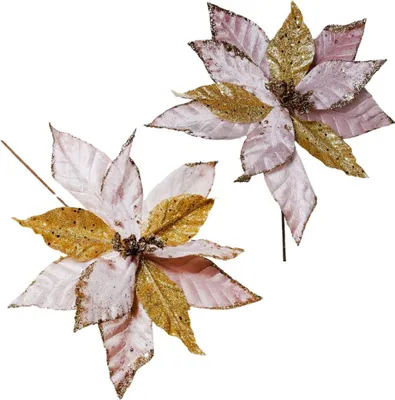 Produktbild von Rosa und goldener Weihnachtsstern, Weihnachtsstern auf einem Stiel - Weihnachtsbaumblumen, 34 cm