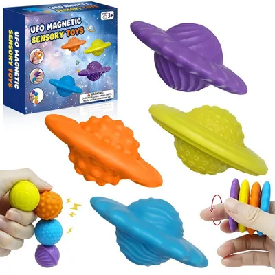 Produktbild von UFO Fidget Toy Magnetisches Sensorik Spielzeug 4er Set Silikon Stressball Anti Stress Spielzeug für Kinder und Erwachsene