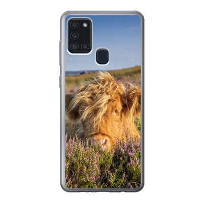 Produktbild von MuchoWow® Handyhülle Schutzhülle Hülle für Samsung Galaxy A21s Schottische Highlander - Heide - Gras - Tiere Silikon Softcase Handy Hülle - Hartschale