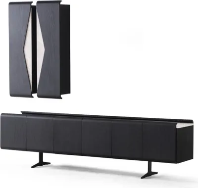 Immagine prodotto di Set soggiorno nero con armadio a muro e mobile TV in legno