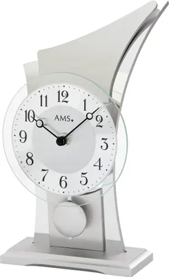 Produktbild von AMS 1138 Tischuhr Quarz mit Pendel golden modern geschwungen mit Glas