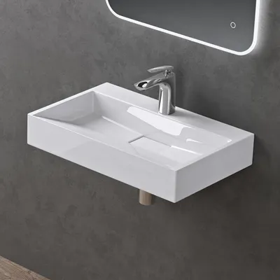 Produktbild von doporro Waschbecken Aufsatzwaschbecken Mineralguss Hängewaschbecken Waschtisch weiß 60x46x11cm mit Armaturloch inkl. Ablaufgarnitur Colossum19