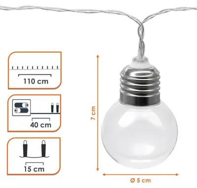 Produktbild von Lichterkette 8 LED Glühbirnen 110 cm batteriebetrieben für Innen & Außen