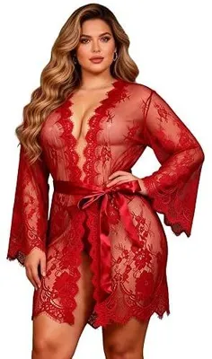 Zdjęcie produktu dla Kimono koronkowe damskie szlafrok nocny z falbankami długi rękaw