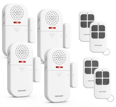 Produktbild von TECKNET 130dB Türalarm, Fensteralarm mit Fernbedienung, Drahtlose Alarmanlage mit einfacher Installation, 4 Funktionsmodi der Sirene für Einbruchschutz – Ideal für Haus und Geschäft (4er-Pack) – Perlw