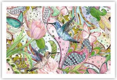 Produktbild von Poster - Poster ohne Rahmen - Vogel Schmetterling Blume - 91,5x61 cm - Wand Bild - Wanddeko - Wandbilder - Kunstposter - Wandposter - Bilder - Kunstdruck - Wanddekoration - Wandbild - P2XAA91x61-4065