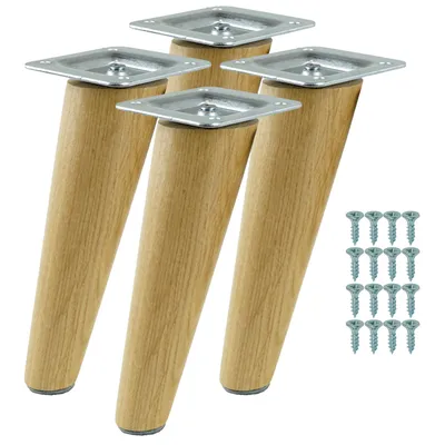 Produktbild von Möbelbeine aus lackierter Eiche, schräge Form, 15 cm, Montagefertiges Set, 4 Stück mit Schrauben