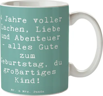 Produktbild von Mr. & Mrs. Panda Pott Spruch 4. Geburtstag - Meeresbrise - Geschenk, Kaffeetasse, haferl, Becher, Happy Birthday, Kaffeebecher, 4 Jahre, unvergesslich, Herzlichkeit